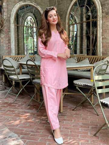 Blush (Pinkish) – Embroidered 2-Piece Cotton Lawn Outfit For Women